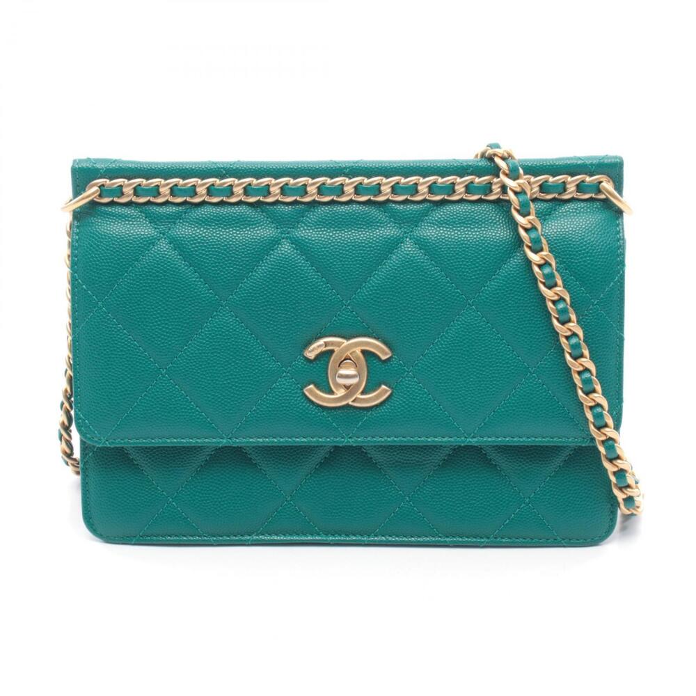 Chanel Matelasse Shoulder Bag Leather Grained Calf Green